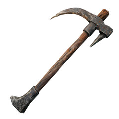 Vintage mining pickaxe with a wooden handle and metal head, showcasing rustic craftsmanship and historical mining tools.