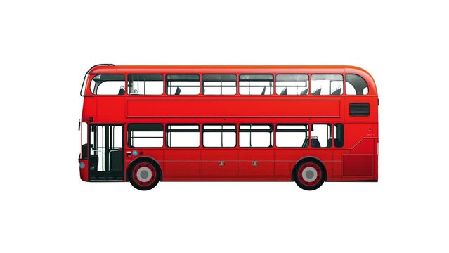 Red Bus Animated Against a White Background. Travel Tourism Concept