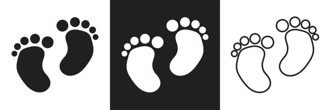Baby footprint silhouettes. Baby feet vector icon. Newborn barefoot icons. footprint, newborn, kids feet sign. Vector 10 eps.
