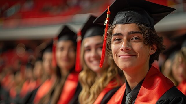 students participate on graduation ceremony indoor.