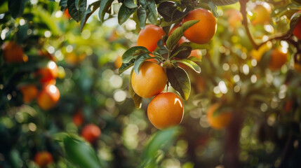 A tree heavy with ripe oranges ready for harvest, showcasing vibrant orange fruits against a backdrop of green leaves
