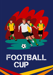 Vector design template dedicated to football cup for web and print: poster, flyer, leaflet, etc. A bright and dynamic banner with illustration elements for use in business and marketing.