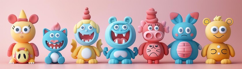 Fototapeta premium Clay Emoji Set, Clay figures of popular emojis, for expressing emotions and learning about communication