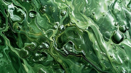 Abstract texture of slick and wet algae resembling a green and shiny marble pattern