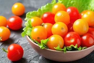 Fresh produce arrangement featuring cherry tomatoes and lettuce on a table