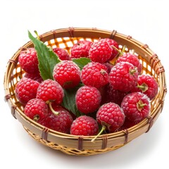 isolate Fresh rashberry appetizing There are not peeling. And peeled and ready to eat in the Small bamboo basket on white background