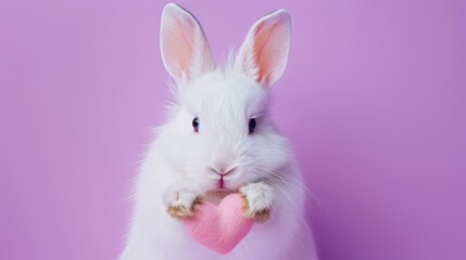 Obraz premium Inquisitive White Rabbit with Alert Ears Against a Deep Purple Background. Perfect for Easter or Pet Themes