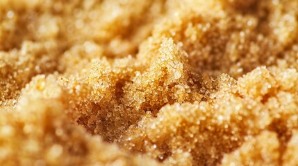 A textured image of light brown raw sugar with visible specks of molasses
