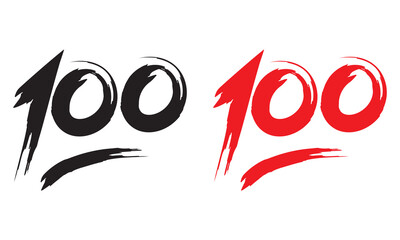 Red and black 100 icon emoticon emoji with natural swashes.  Vector illustration. EPS 10