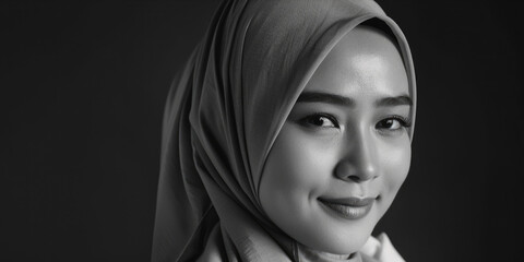 Fototapeta premium A woman in a traditional headscarf, photograph in black and white