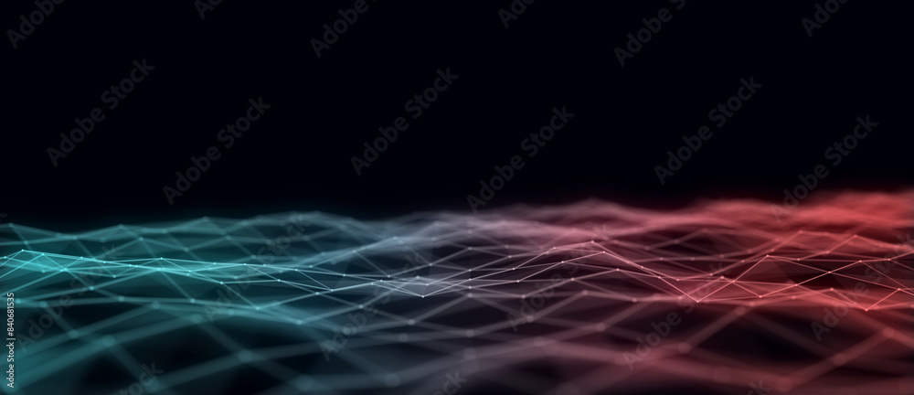 Fototapete music color wave of particles and lines. big data visualization. abstract blue background with a dyn