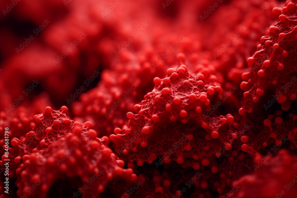 Fototapete a detailed close-up view of red-colored microscopic organic structures suggesting cellular forms