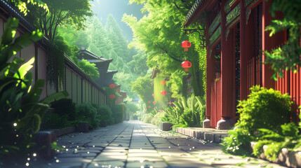 Obraz premium Background in perspective down animation cartoon chine beautiful place