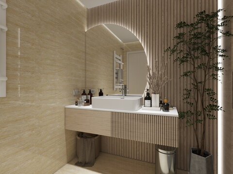 ba&ntilde;o de dise&ntilde;o moderno y con azulejo porcelanico 