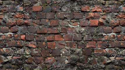 Layers of rough textured mortar show through the deep red bricks adding to the gritty aged appearance of this brick wall