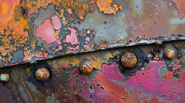 A closeup of a weld seam revealing a chaotic pattern of splatters creating a unique visual texture