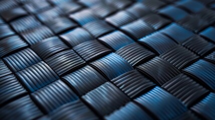 Fototapeta premium A textured rubber mat with an almost wovenlike appearance in shades of black and blue giving off a sleek and modern aesthetic