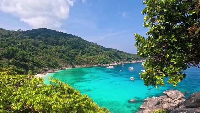 view of the Similan Islands, Andaman Sea, natural blue waters, tropical sea of Thailand. the beautiful scenery of the island is impressive for tourist landmark paradise destination