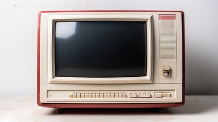 An old computer monitor sits on a white background
