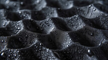 A closeup of rough black foam padding with a texture resembling pebbles blemished with small tears and scs
