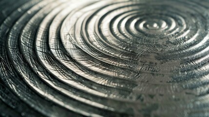 The smooth cool metal surface reveals faint circular patterns a result of the polishing process