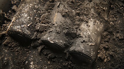 Fototapeta premium Caked with Debris A texture image of rollers coated in a thick layer of dirt dust and debris highlighting their role in the transportation of materials