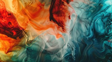 A detailed shot of a vibrant painting with various colors and textures