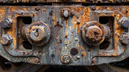 Texture of a vintage iron train wheel lined with rust and scuffed with age