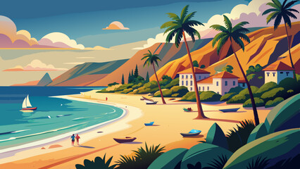 beach with butyieful weather background vector illustration  