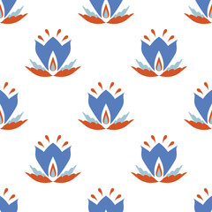 Scandinavian ethnic seamless pattern in tribal.Ikat textile texture in native American,Mexican,African, Mediterranean style.Flower nordic folk art background.Beautiful cute boho design for decorate