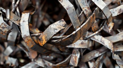 A twisted metal rod with sharp angles and jagged edges creating a chaotic and fragmented texture