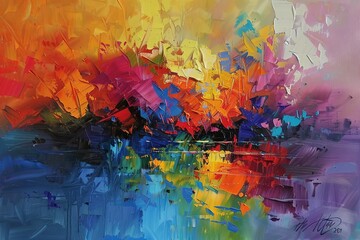 Vibrant Oil Painting: A Splash of Colors" Description: This oil painting bursts with vibrant hues