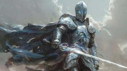 blue cape knight, Generative AI
