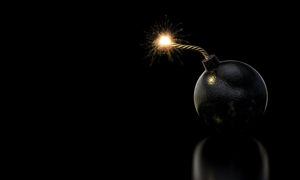 Burning fuse of old round bomb