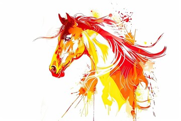 objects graphics a red and yellow horse with long mane on a white background 