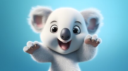 Cartoon koala clinging to glass, adorable, playful, vibrant, fun, animated