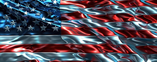The USA flag with a metallic finish, giving it a sleek and futuristic appearance as a striking background.