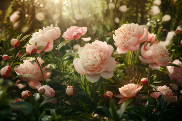 Obraz premium pink and white flowers, Step into the romantic ambiance of a wedding ceremony in the garden, adorned with the timeless beauty of peony flowers and floral decor
