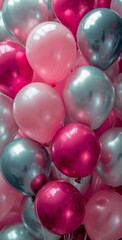Pink And Silver Balloons Close Up In A Party Decor