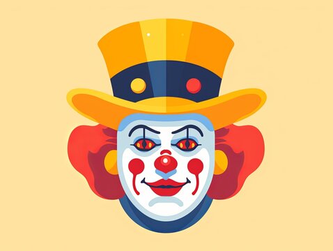 recommend clip art: Whimsical Minimalist Clown in Triadic Color Scheme - Flat Design Animation for Circus Theme Illustration