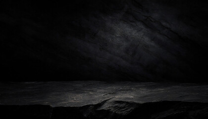 Dark detailed rough black rock table for product display and presentation background branding.