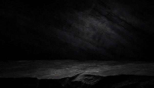 Dark detailed rough black rock table for product display and presentation background branding.