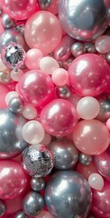 Pink And Silver Balloons Close Up In A Party Decor