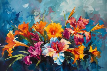 Vibrant Oil Painting: A Splash of Colors" Description: This oil painting bursts with vibrant hues