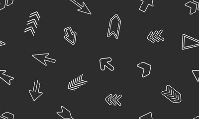 Abstract Arrows symbols seamless pattern background. Vector arrow pointer icon on black background. Arrows signs Pointers symbols and elements abstract background for print and textile dsgn