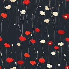 Whimsical Red And White Poppies Against A Dark Background