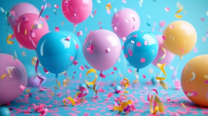 Obraz premium illustration of a festive sale promotion scene with balloons and streamers.
