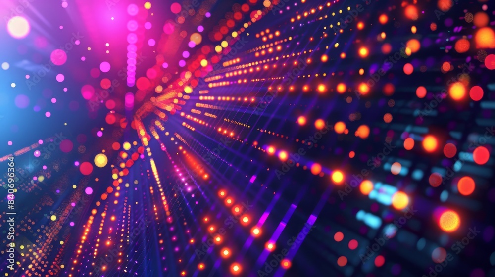 Poster an abstract background with a grid of glowing dots in various colors on a dark background. the dynam