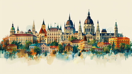 Obraz premium Charming European cityscape featuring diverse historical architecture and colorful buildings, blending tradition and vibrancy in a picturesque setting. 