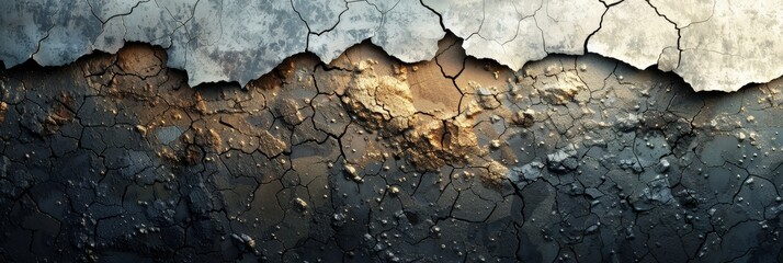 Fototapeta premium Abstract Dark and Golden Cracked Texture